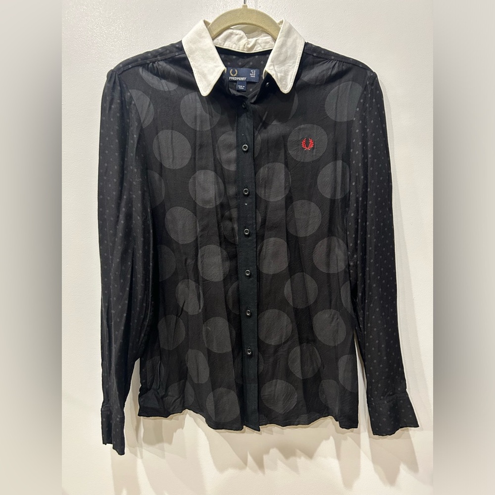Black Polka Dot Fred Perry Button Down with Peter Pan Collar